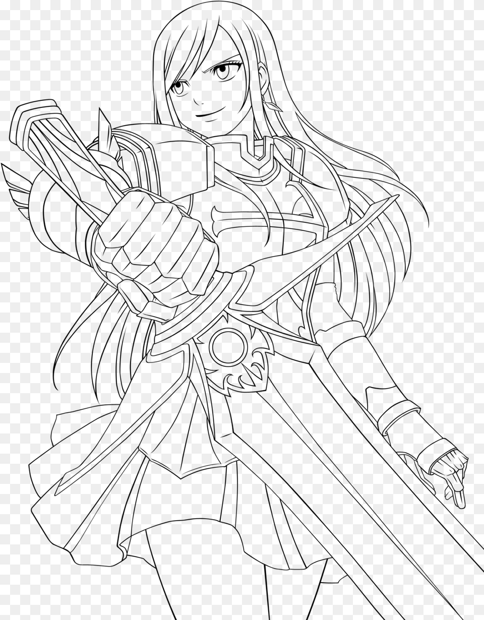 Erza Scarlet Fairy Tail Coloring Pages Sketch Coloring Erza Scarlet Coloring Pages, Gray Png Image