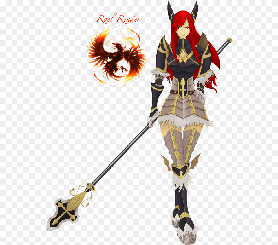 Erza Scarlet Images Erza Scarlet Hd Wallpaper And Background Silver Phoenix Necklace Glass Pendant Fantasy Fire, Weapon, Sword, Adult, Person Png Image