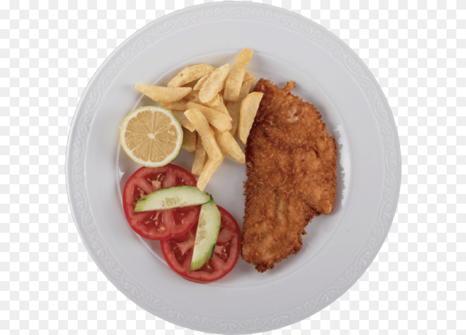 Escalope Con Papas Fritas Fish And Chips, Food, Food Presentation, Plate, Meal Free Transparent Png