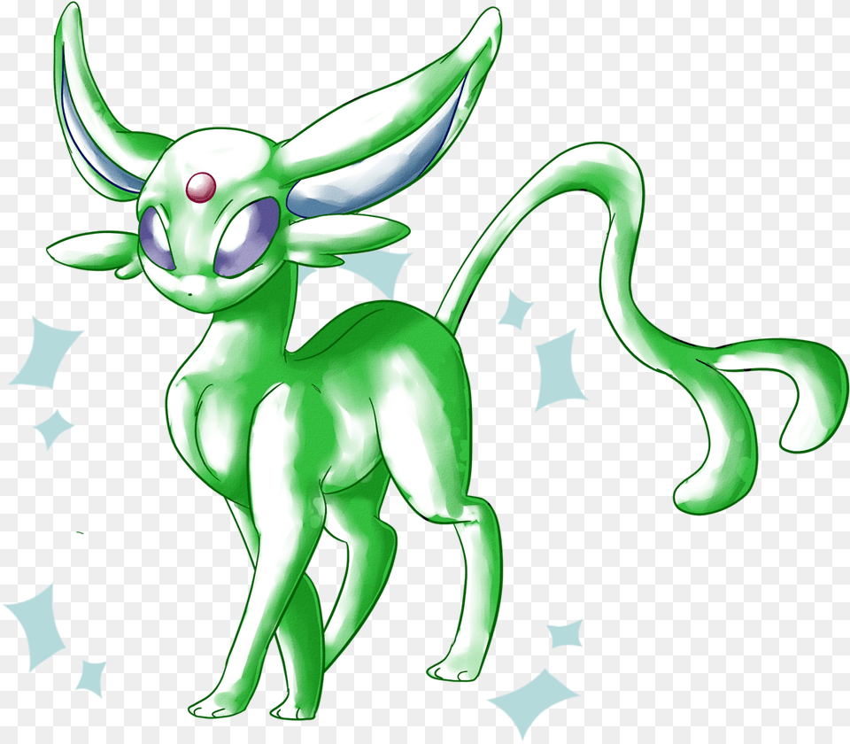 Espeon Shiny Espeon Digital Watercolor Pokemon Artsavanimation Cartoon, Green, Animal, Deer, Mammal Free Png Download