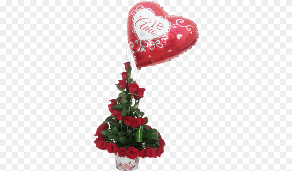 Espiral De Enamorados En 30 Rosas Y Globo Grande Ampiuml Heart, Rose, Plant, Flower, Flower Arrangement Png Image
