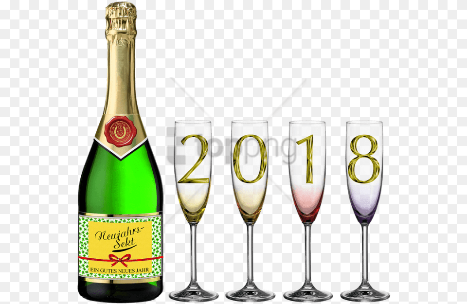 Espumante With Background New Year 2018 Images, Glass, Alcohol, Beer, Beverage Png Image