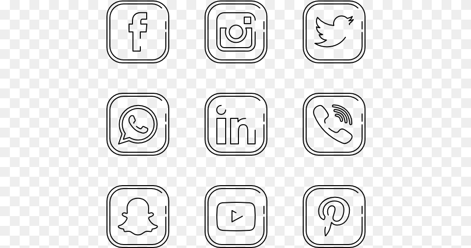 Essential Set Social Media Icons Line, Gray Free Transparent Png