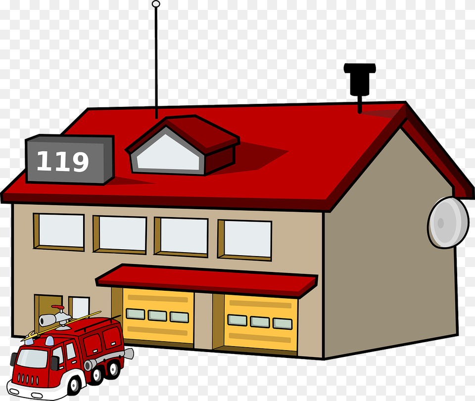 Estacin De Bomberos Casa La Construccin De Fuego Fire Station Clipart, Machine, Wheel, Car, Transportation Free Png