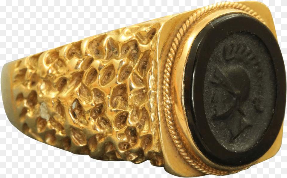 Estate 18 K Onyx Intaglio Roman Soldier Ring Boot, Gold, Accessories, Treasure, Jewelry Free Png Download