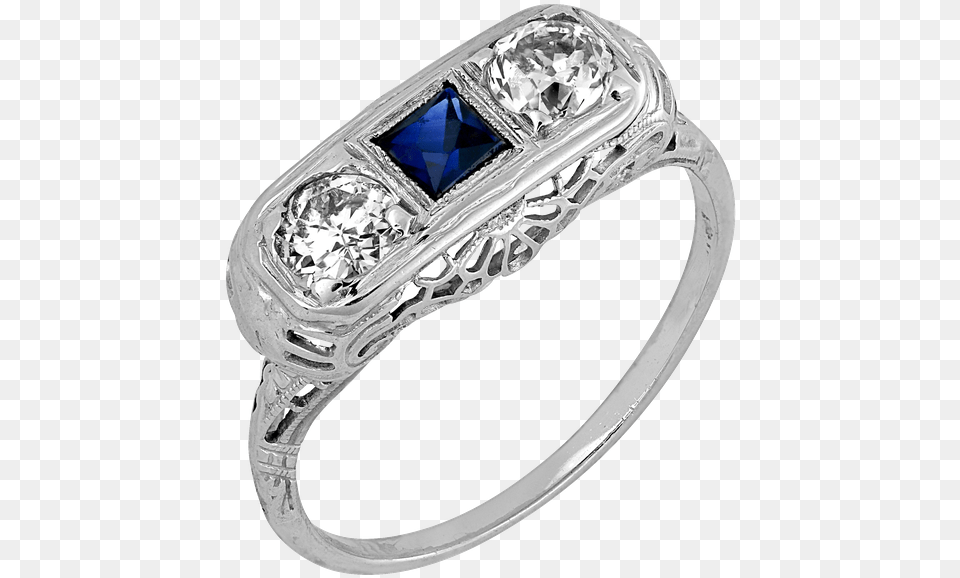 Estate Jewelry Vintage Two Stone Diamond Ring Engagement Ring, Accessories, Gemstone, Silver, Sapphire Free Png