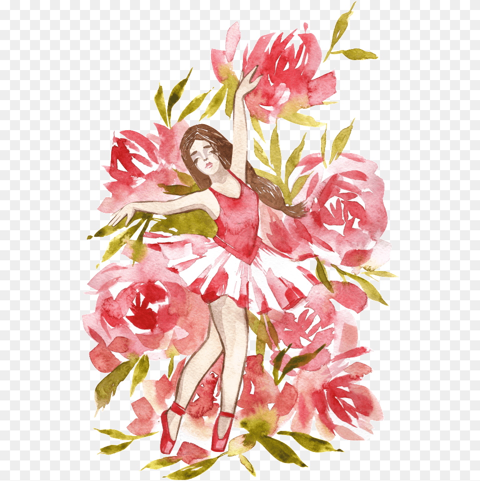 Este Grficos Es Hand Painted Watercolor Dancing Girl Ballet, Plant, Flower, Rose, Art Free Png