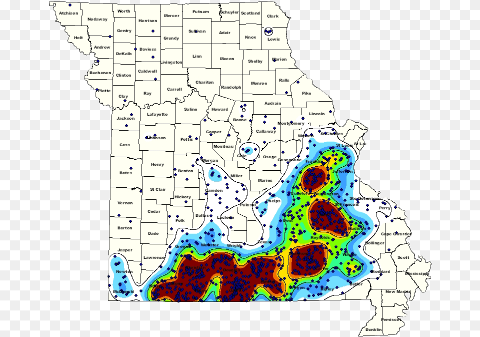 Estimated Black Bear Distribution In Missouri Based Black Bear Missouri, Chart, Map, Plot, Atlas Png