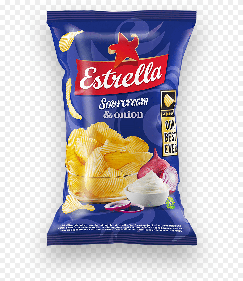 Estrella Potato Chips Review Estrella Sour Cream And Onion, Food, Snack, Mayonnaise Png Image