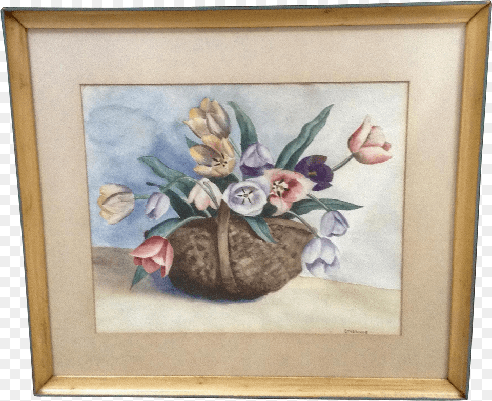 Etheridge Basket Of Tulips Floral Still Life Watercolor Watercolor Painting, Art, Photo Frame Png Image