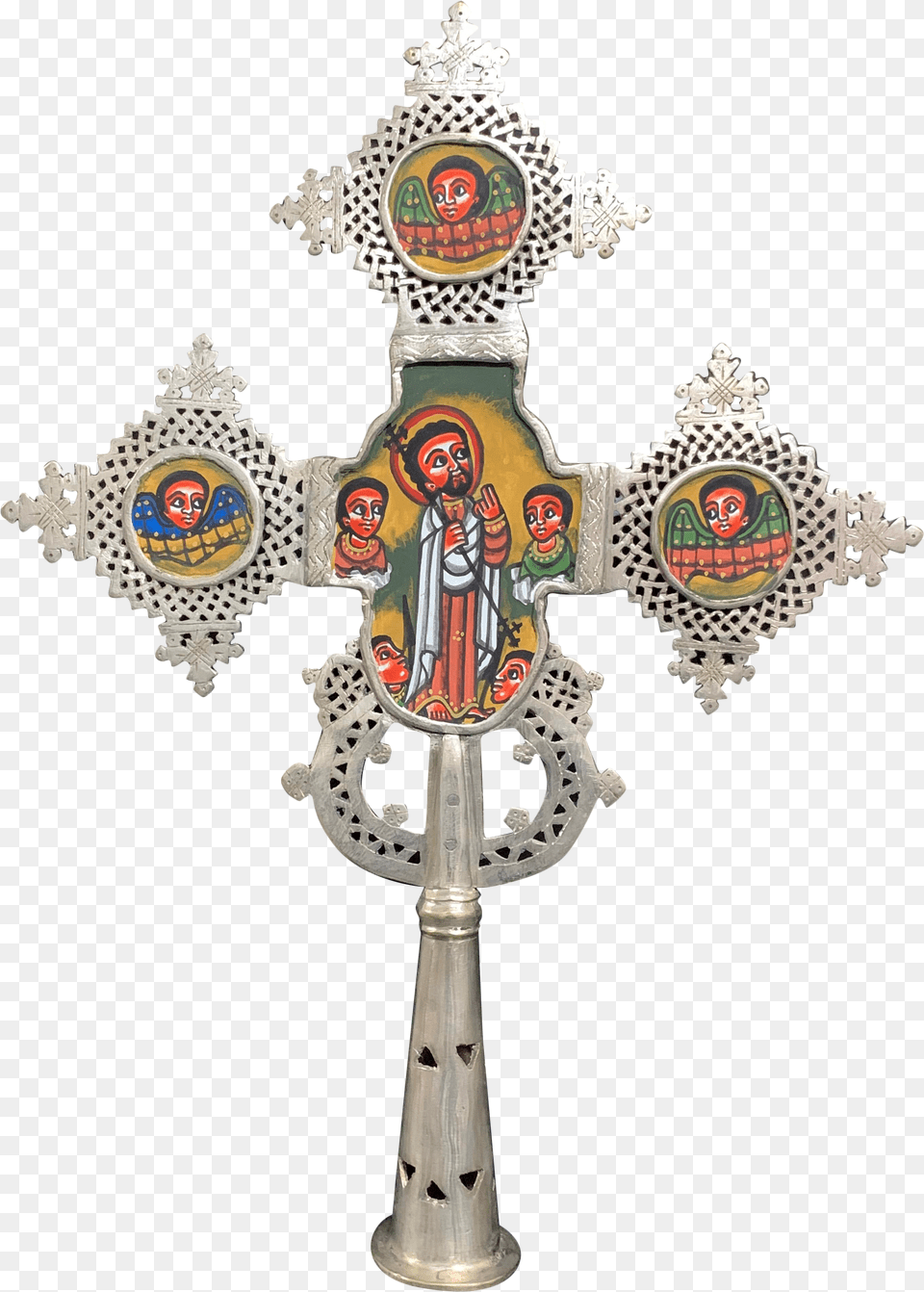 Ethiopian Processional White Metal Christian Cross Png