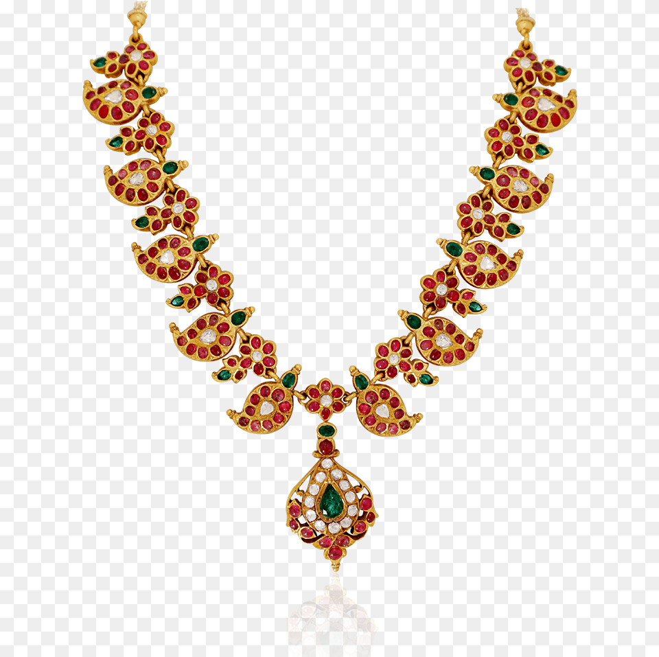 Ethnic Gold Mango Necklace Nakas Lakshmi Necklace With Emrald Mango, Accessories, Earring, Jewelry, Ornament Png Image