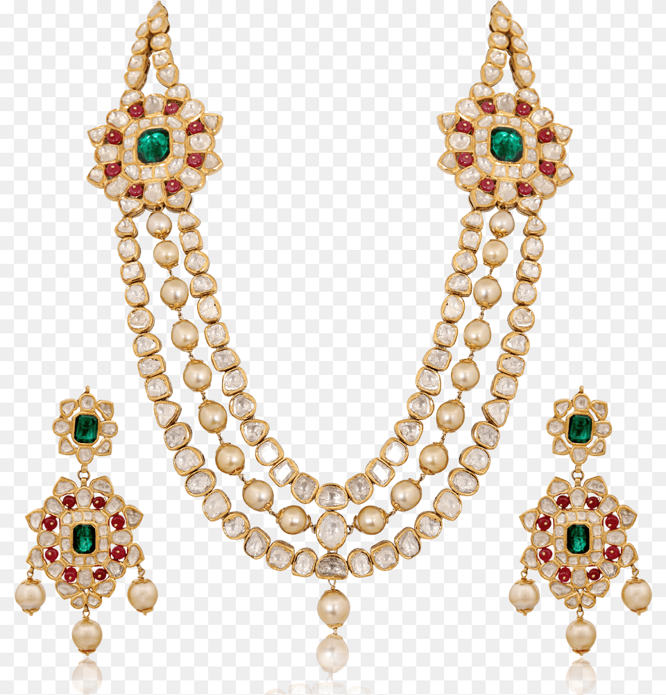 Ethnic Three Strings Kundan Necklace Set Kundan Jewellery, Accessories, Earring, Jewelry, Treasure Free Png