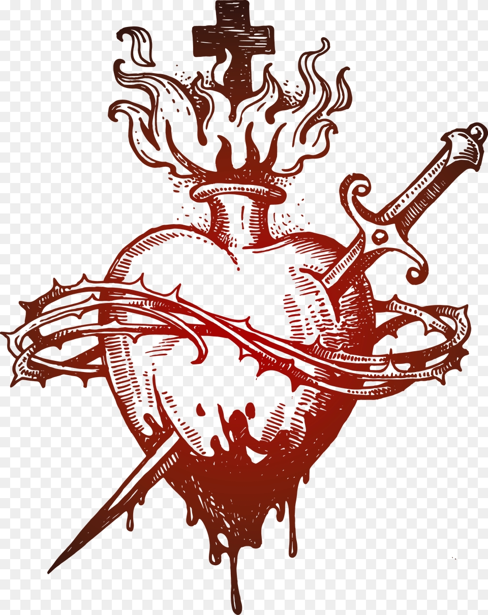 Euclidean Vector Pierced The Heart With Thorns Hd, Emblem, Symbol, Sword, Weapon Free Png Download