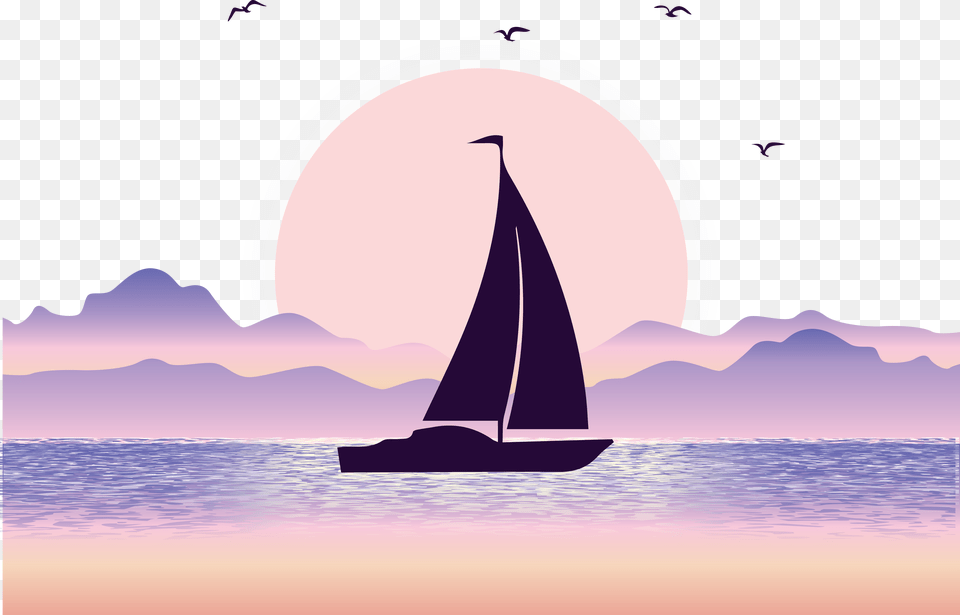 Euclidean Vector Sea Illustration Sea And Boat, Vehicle, Sailboat, Transportation, Animal Free Png Download