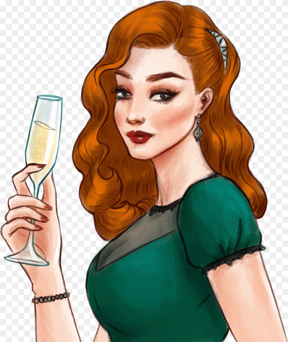 Euclidean Vector Woman Female Vintage Clothing Girl With Champagne Clipart, Adult, Wine Glass, Wine, Person Free Png