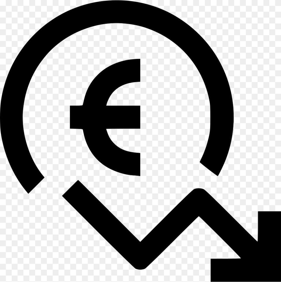 Euro Decreasing Decrease Money Icon, Stencil, Symbol, Sign, First Aid Png Image