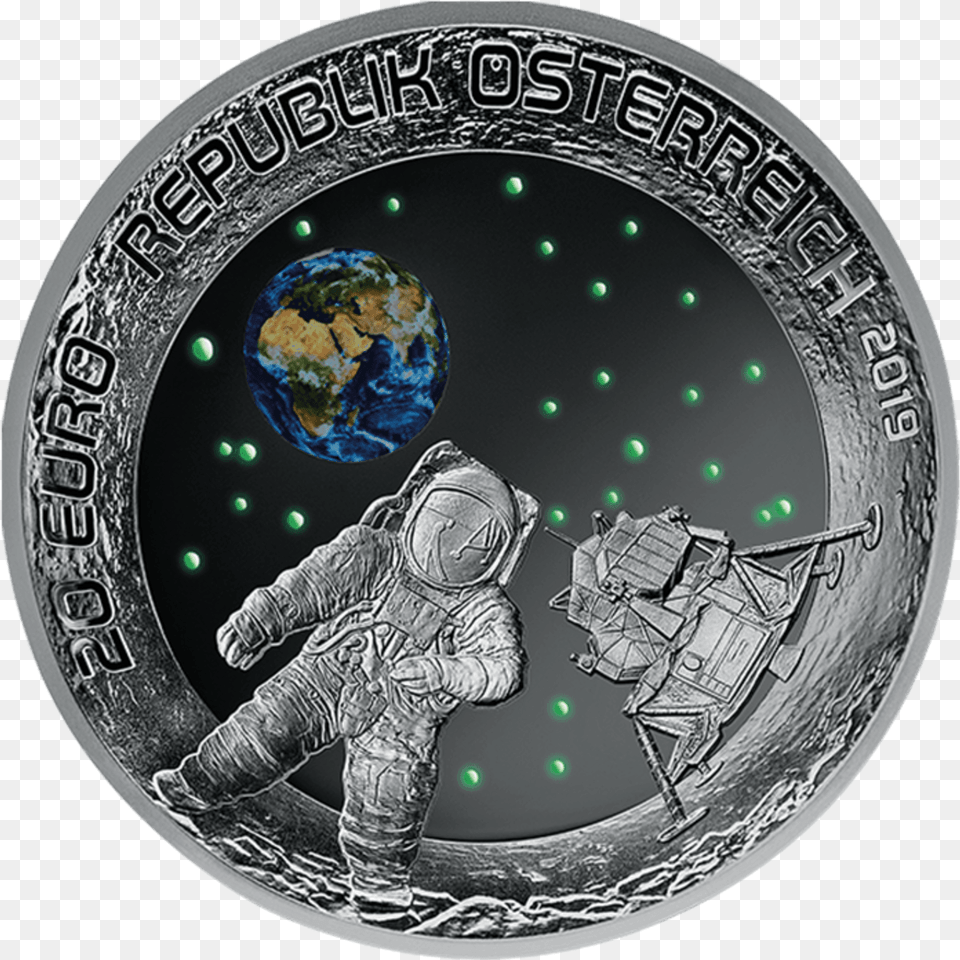 Euro Silver Coin Moon Landing 2019 Night View 50 Jahre Mondlandung Mnze, Adult, Male, Man, Person Free Png