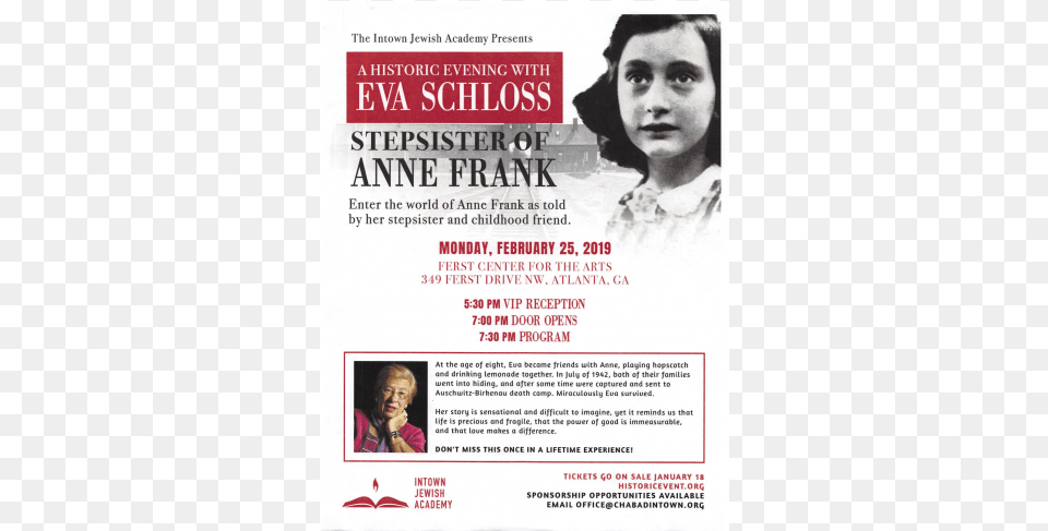 Eva Schloss Event Flyer Diary Of Anne Frank, Advertisement, Poster, Adult, Female Free Png