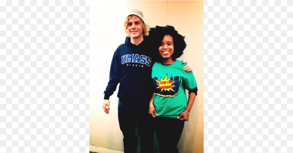 Evan Peters And A Fan At Umass Friendship, Pants, Person, Portrait, Head Free Png