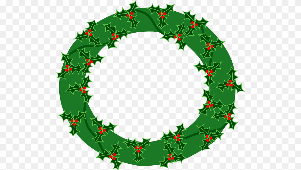 Evergreen Wreath With Large Holly Clip Art, Green, Birthday Cake, Cake, Cream Free Png Download