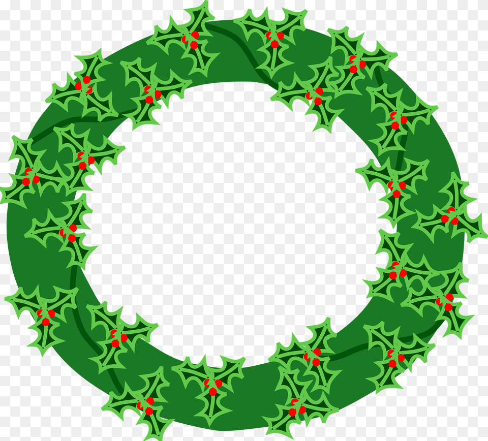 Evergreen Wreath With Large Holly Clipart, Green, Pattern, Art, Floral Design Free Png