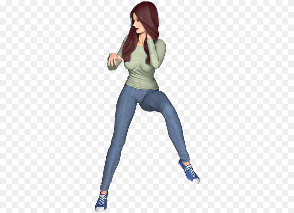 Everyday Girl Woman Jeans Casual 3d Digital Cartoon Casual Woman, Long Sleeve, Clothing, Sleeve, Footwear Png Image