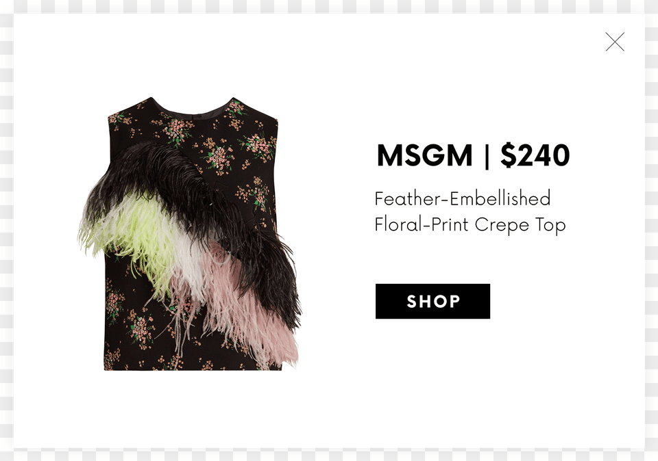 Everyday Glamour And Drama Look To Inspiration On Msgm Haut En Crpe Imprim Fleuri Orn De Plumes, Woman, Person, Female, Adult Png