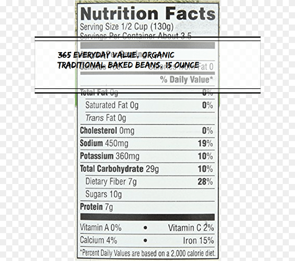 Everyday Value Organic Traditional Baked Beans Nutrition Facts, Text, Paper Free Png