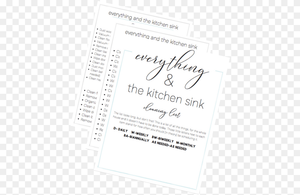 Everything And The Kitchen Sink List Horizontal, Page, Text, Handwriting Free Png Download