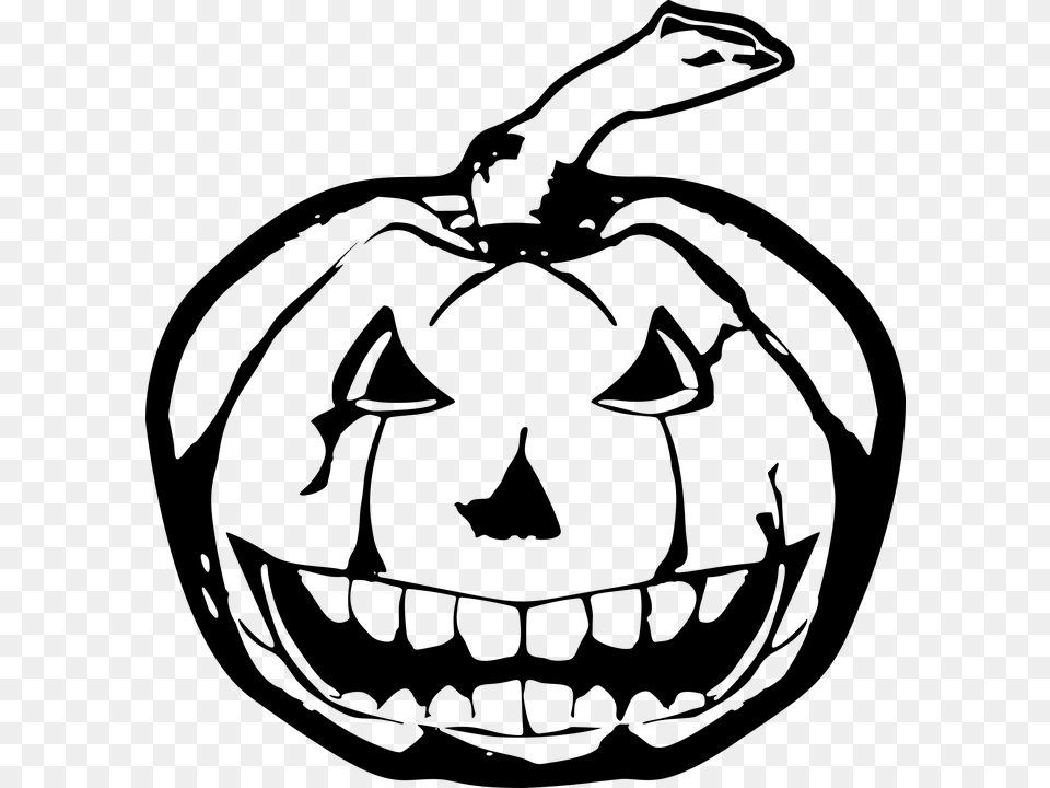 Evil Halloween Pumpkin Scary Silhouette Spooky Scary Jack O Lantern Clipart Black And White, Gray Free Png