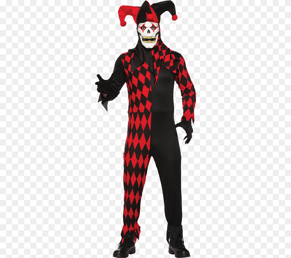 Evil Jester Costume Black And Red Jester, Adult, Clothing, Male, Man Free Png