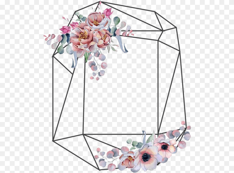 Exagono Frame Retro Pngstickers Watercolor Desenho Geomtrico Com Flores, Flower, Plant, Accessories, Art Free Transparent Png