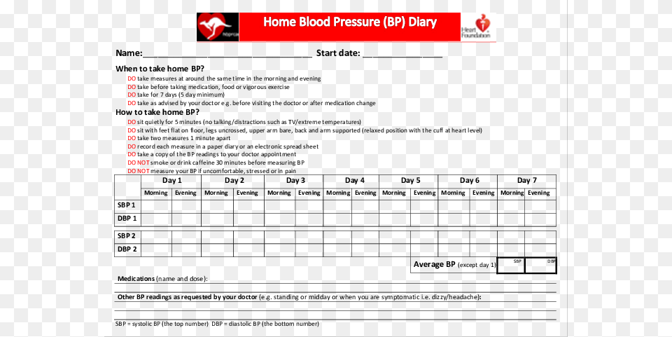 Example Home Blood Pressure Diary Home Blood Pressure Diary Free Transparent Png