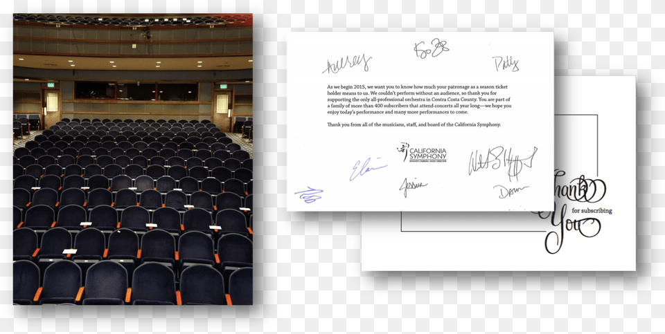 Example Of Subscriber Appreciation Cards Signed By Auditorium, Indoors, Text, Theater Free Transparent Png