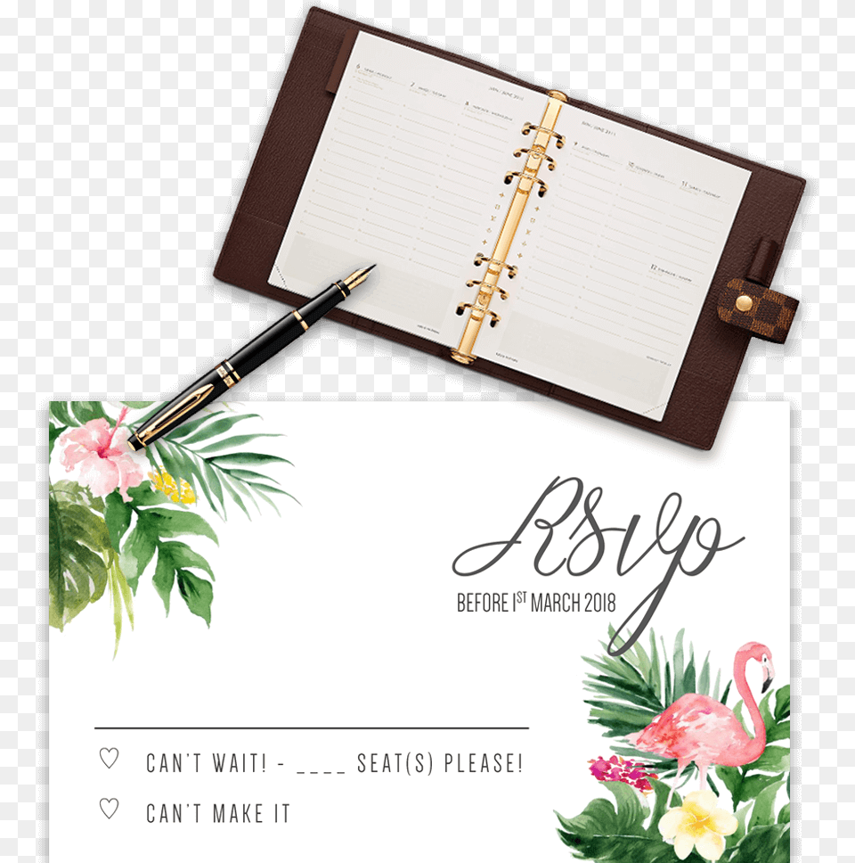 Example Of Wedding Rsvp Template With Flamingo And Calligraphy, Pen, Text, Page, Food Free Transparent Png