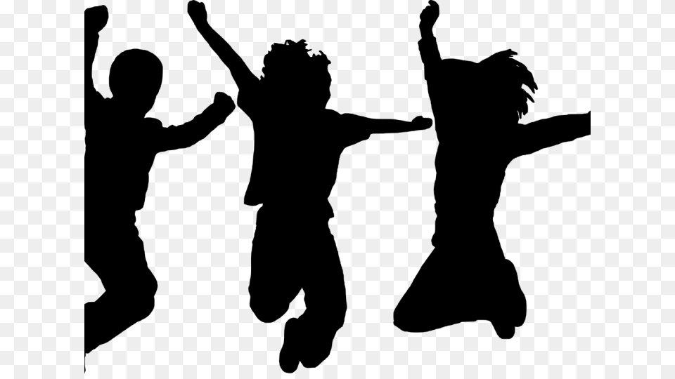 Excited Kids Silhouette, Gray Png Image