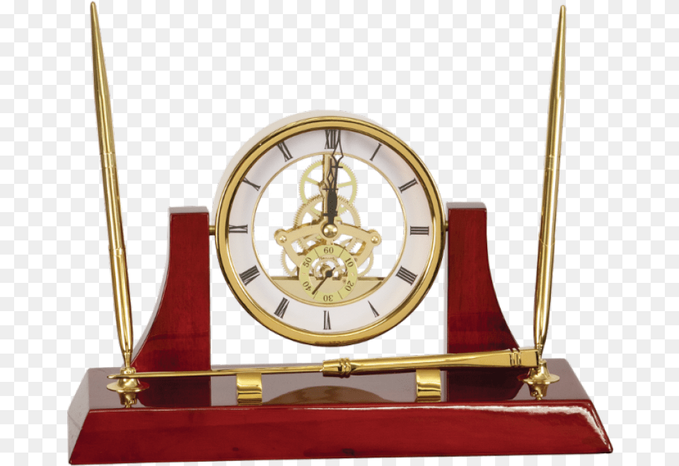 Executive Gold Clock With 2 Pens And Desk, Wristwatch, Analog Clock Free Png Download