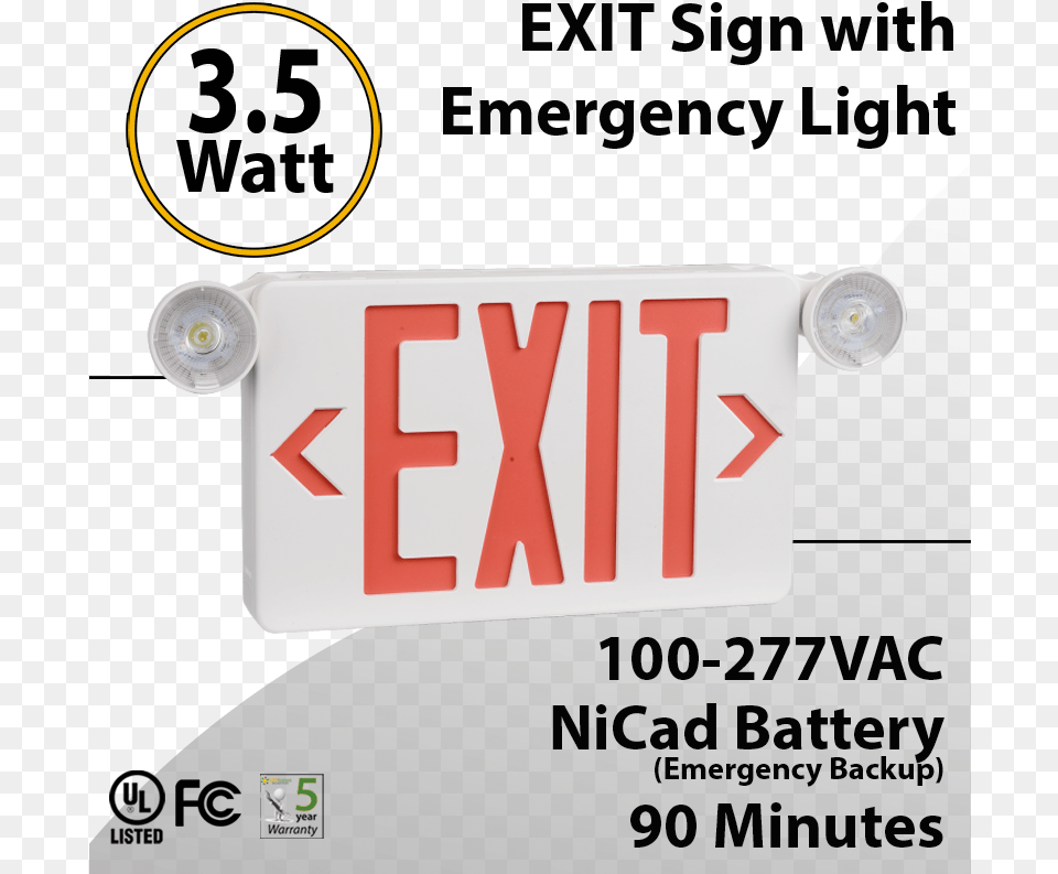 Exit Sign With Emergency Light 90 Minute Discharge 35w Battery Exit Sign, License Plate, Transportation, Vehicle, Text Png