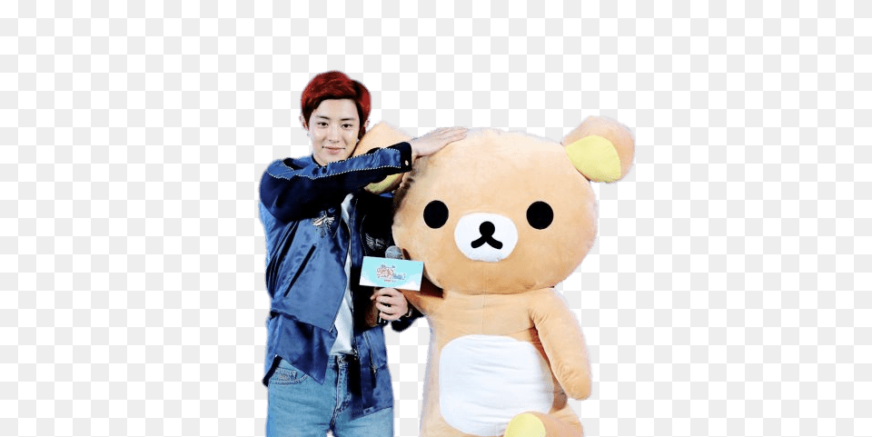 Exo Chanyeol And Rilakkuma Transparent, Person, Teddy Bear, Toy, Clothing Free Png Download