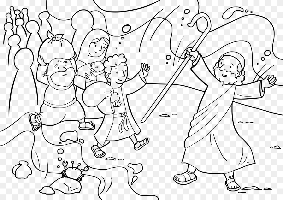 Exodus Bible Moses Egypt Ccx Jewish Judaism Crossing The Red Sea Coloring Page, Gray Free Png