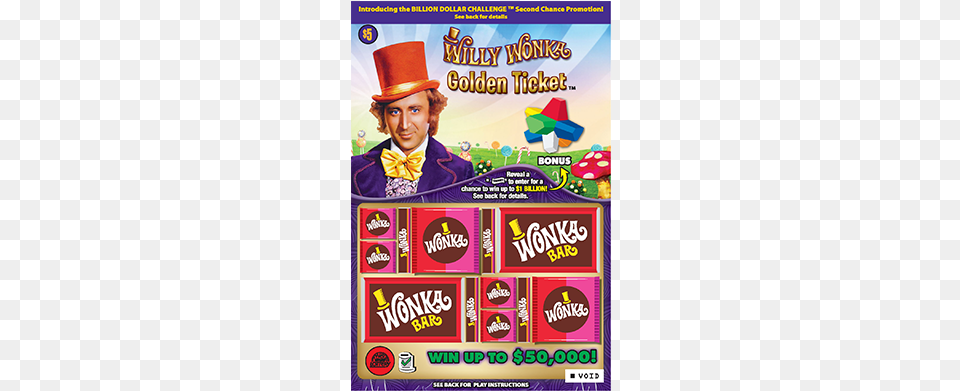 Experience The Fun And Excitement Of Playing A Scratch Willy Wonka Golden Ticket Chocolate Bar For Samsung, Advertisement, Poster, Person, Gambling Free Png