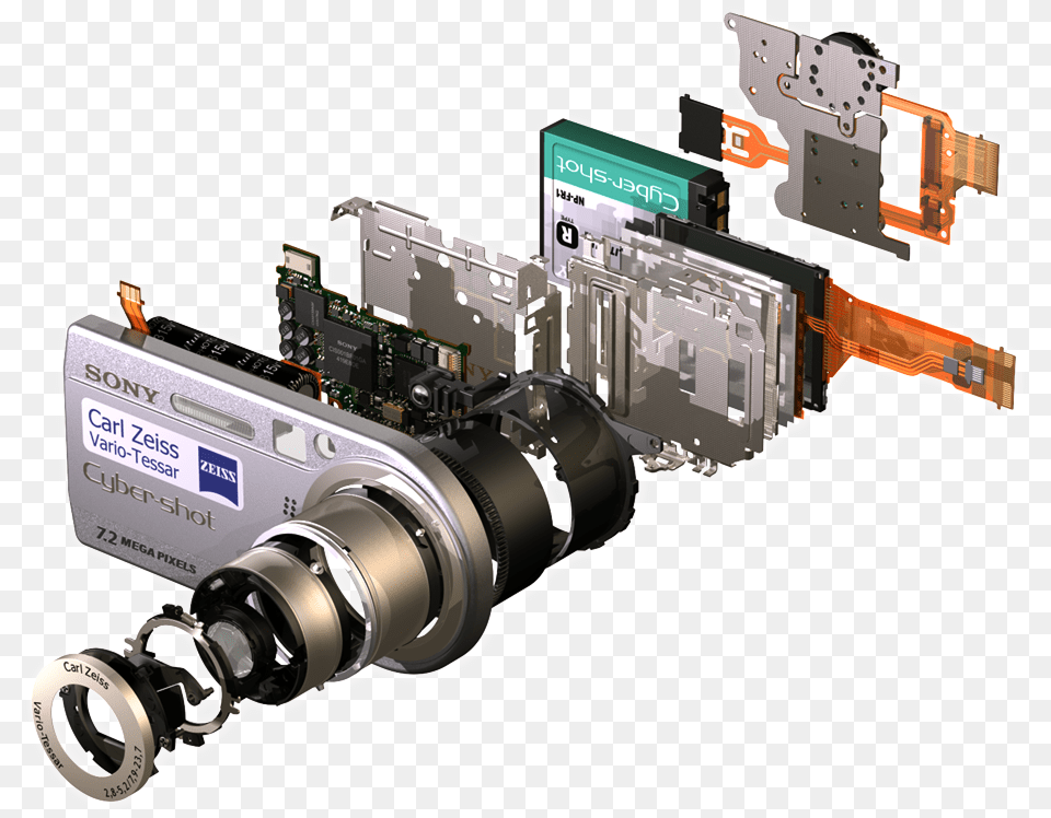 Exploded View Of Sony Camera, Electronics, Hardware, Bulldozer, Machine Free Png