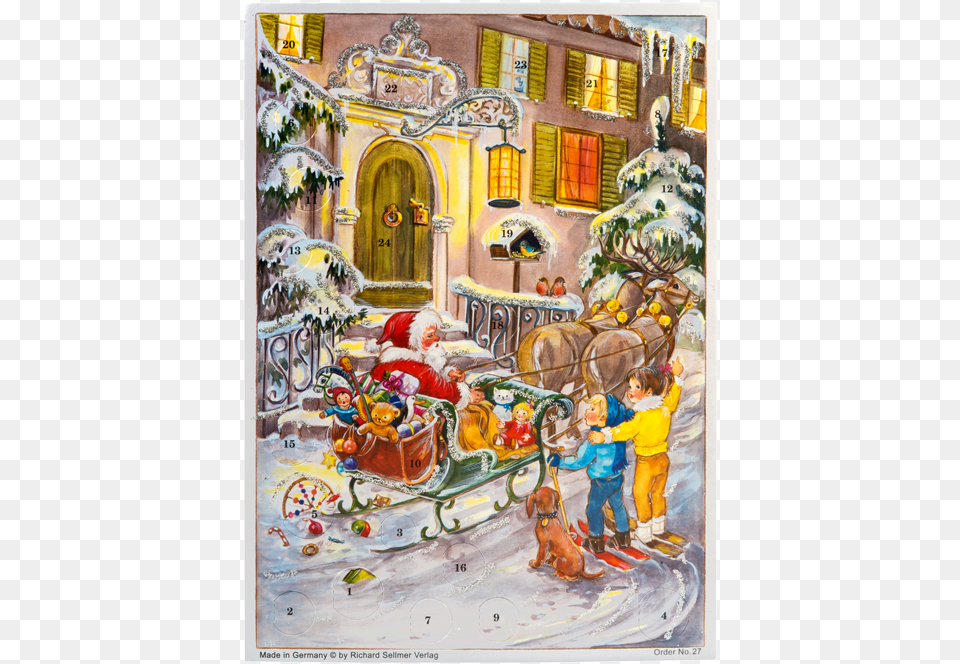 Explore Santa Sleigh Christmas Advent Calendars And Santa Sleigh Christmas Advent Calendar With Envelope, Art, Painting, Person, Animal Png Image