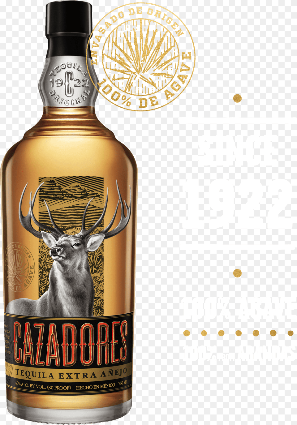 Extra Cazadores Extra Anejo Tequila 750 Ml Bottle, Alcohol, Beverage, Liquor, Animal Free Png Download