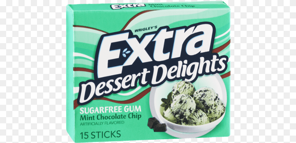 Extra Dessert Delights Mint Chocolate Chip Extra Gum Dessert Delights, Cream, Food, Ice Cream, Can Png Image