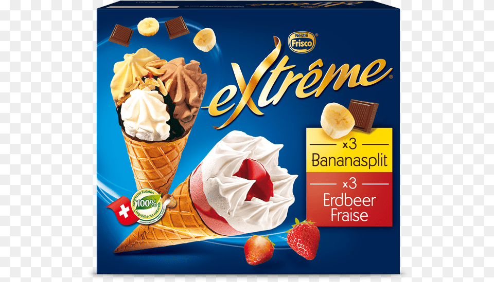 Extrme Bananasplit Erdbeer Multipack Ice Cream Cone, Dessert, Food, Ice Cream, Advertisement Png Image