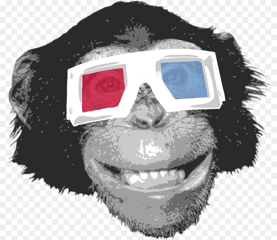 Eye Monkey Chimpanzee Gorilla Orangutan Glasses With Chimpanzee With 3d Glasses, Accessories, Goggles, Person, Man Png Image