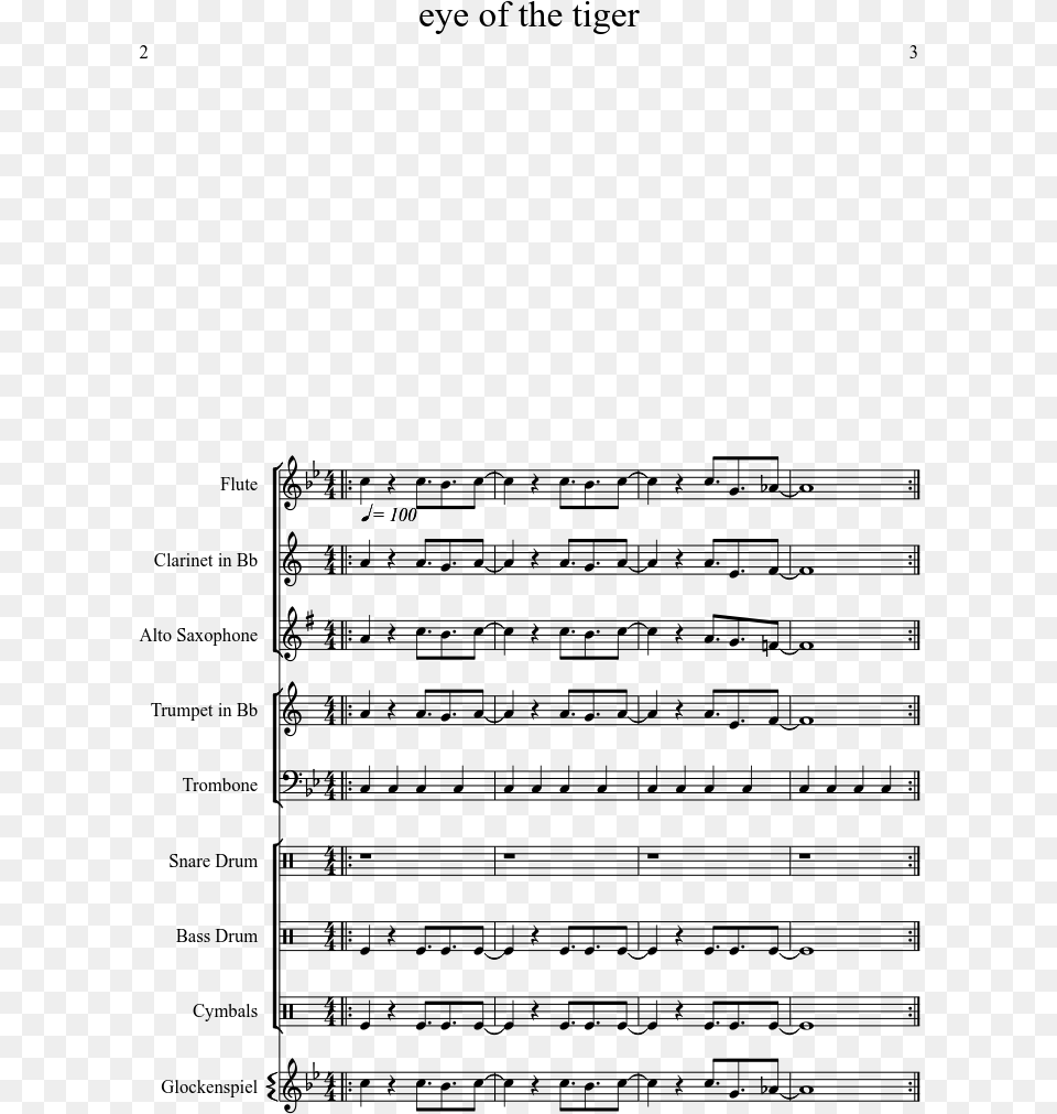 Eye Of The Tiger Band Sheet Music Download Eye Of The Tiger Band Sheet Music, Gray Png Image