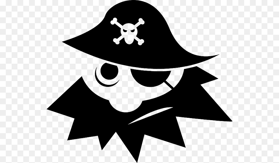 Eye Silhouette Skull Cartoon Bones Hat Pirates Pirate Black And White, Stencil, Animal, Fish, Sea Life Free Png